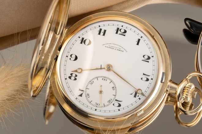 A. Lange & Söhne Savonette Taschenuhr 14K (0,585) Gold Handaufzug Vintage Box 