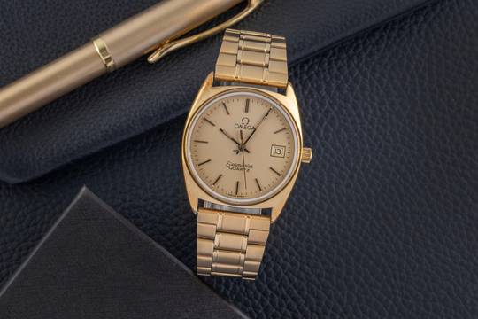  Omega Seamaster Messing vergoldet Quarz Herrenuhr 196.186 396.0910 Vintage 