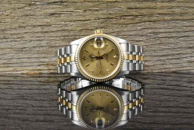  Tudor Prince Date NOS / UNGETRAGEN 74033 Rare Gold Diamond Dial - B&P 2008 