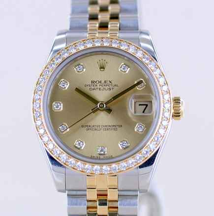  Rolex Datejust 31 31mm Jubiléband Diamond Bezel Diamond Dial Champagner LC100 B+P 