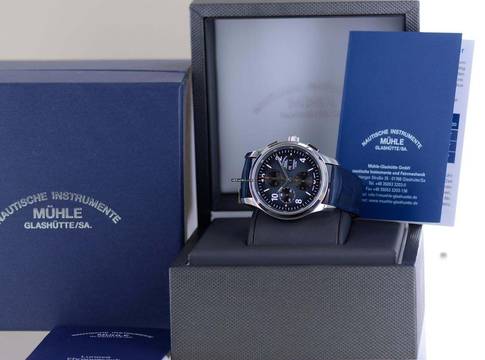 Nautische Instrumente Glashütte Lunova Chronograph Day Date black grey dial Automatik rar B+P
