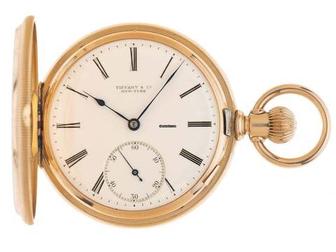 Tiffany & Co. Cep Saati Hunter Kasa Cep Saati 18kt Pembe Altın 1918 Çok İyi Vintage Hunter Kasa Cep Saati 18kt Pembe Altın 103g küçük saniye saat 6'da