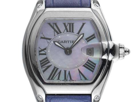  Cartier Roadster Lady PM kleines Modell Ref.2675 2002 Box&Beschreibung sehr gut Vintage Roadster Lady PM kleines Modell Perlmutt Leder Faltschließe 