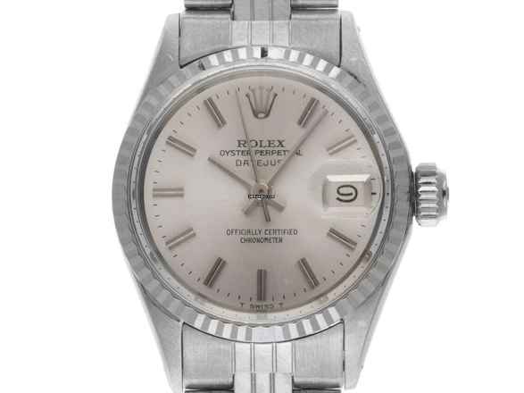  Rolex Oyster Perpetual Lady Date Ref.6517 1970 original Box sehr gut Vintage Oyster Perpetual Date open 6/9 Stahl 18kt Weißgold 