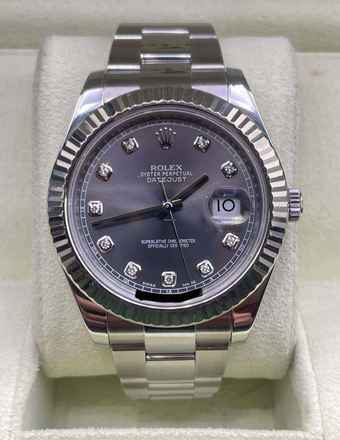  Rolex Datejust II 41 Rhodium Diamond Dial + box top condition 