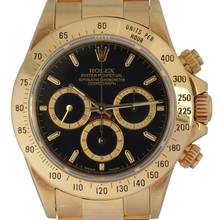 Thumbnail von Rolex Daytona 16528 schwarzes Zifferblatt mit 4 Zeilen, Gelbgold 18KT, aus den 1980er Jahren, vollständiges Set, TOP Zustand