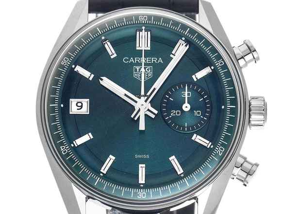  TAG Heuer Carrera Chronograph Ref.CBS2211.FC6545 2025 Full Set Ungetragen Carrera Chronograph Green Dial Krokoleder Faltschließe 