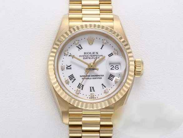  Rolex Lady-Datejust Gelbgold 750 1996 Diamanten Automatik 18kt Yellow Gold Damen President-band Chronometer Oyster White Dial 