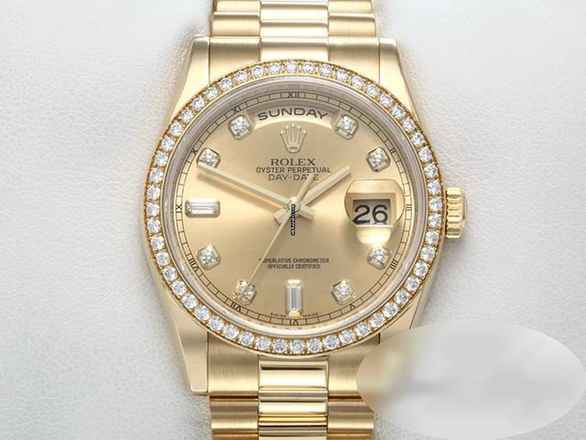  Rolex Day-Date 36 36mm 118348 2009 Gelbgold 750 Diamanten Automatik 18kt Yellow Gold President-band Chronometer Oyster 