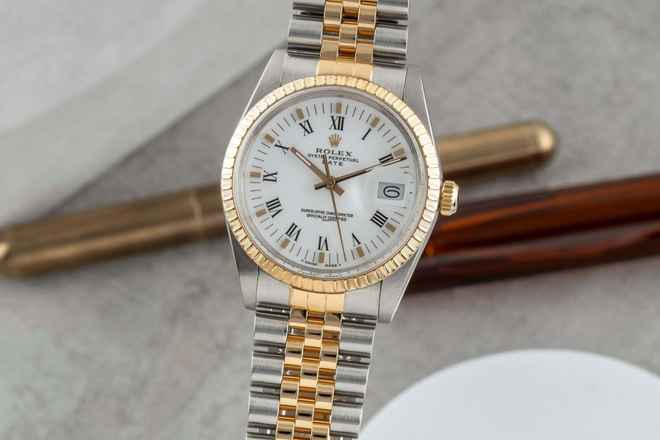  Rolex Oyster Perpetual Date 34 Stahl / Gold Automatik Herrenuhr Medium Ref. 15053 Klassiker 