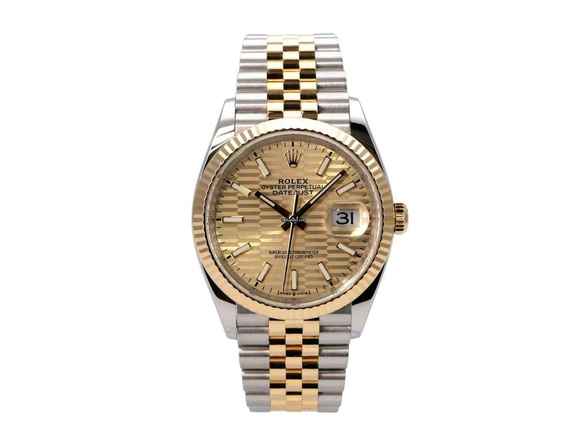 Rolex Datejust 36 Oystersteel / Sarı Altın Ref. 126233 altın Riffelmuster Jubile-Band