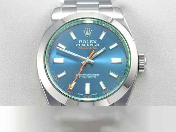  Rolex Milgauss 116400gv 2015 Lc110 Z-blue Edelstahl Automatik Stahl Blau Stainless Steel Oyster-band Chronometer Blue Dial 