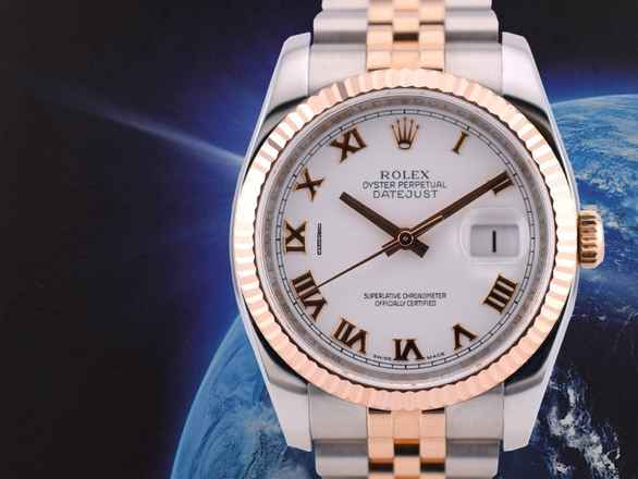 Rolex Datejust 36 36mm Paslanmaz Çelik-pembe Altın Beyaz Roma Tam Set 2014