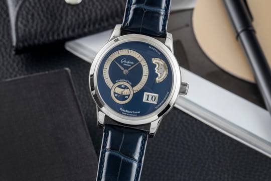 Glashütte Original PanoMaticLunar Stahl Automatik Herrenuhr Ref 1-90-02-05-02-04 B&P 2007