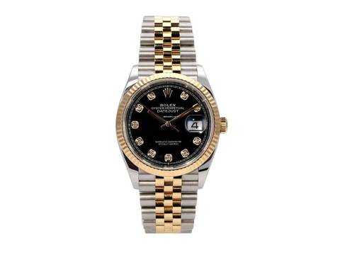 Rolex Datejust 36 Oystersteel / Gelbgold Ref. 126233 Schwarz Diamant Jubile-Band