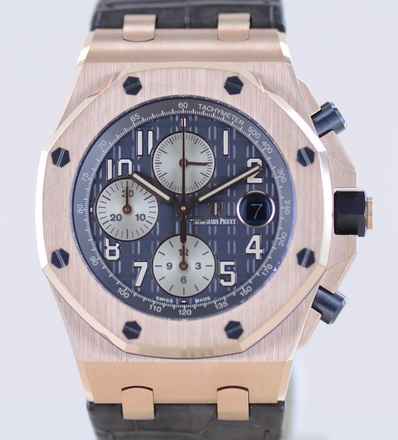  Audemars Piguet Royal Oak Offshore Chronograph Grey Dial 18K Roségold Automatic Glasboden B+P 