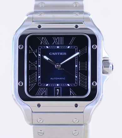  Cartier Santos de Cartier Roman blue Dial Date Stahl Automatik Klassiker B+P 