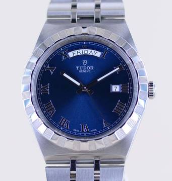 Tudor Royal Day-Date Stahl Blue roman dial Klassiker 41mm B+P