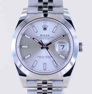 Rolex Datejust 41 Silber Dial B+P 126300 Jubiléband Top Klassiker