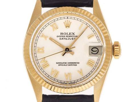 Rolex Datejust 31 Medium Ref.6827 1977 Box&Beschreibung sehr gut Vintage Datejust Medium 14kt Gelbgold open 6/9
