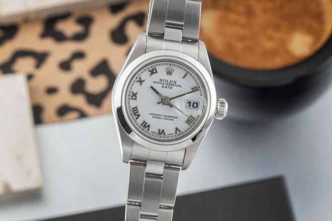  Rolex Oyster Perpetual Lady Date Datejust 26 White Roman Dial Stahl Automatik Damenuhr Ref. 79160 
