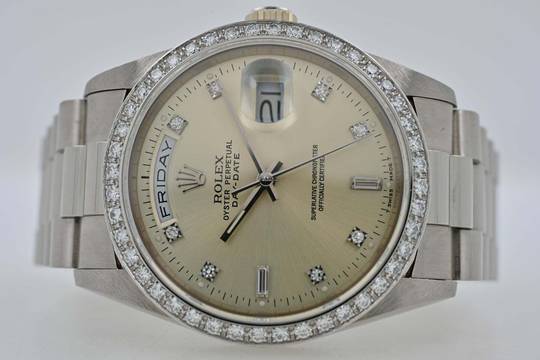 Rolex Day-Date 36 Oyster Perpetual Day Date 36 18k White Gold Weißgold Diamond Dial Bezel 18349