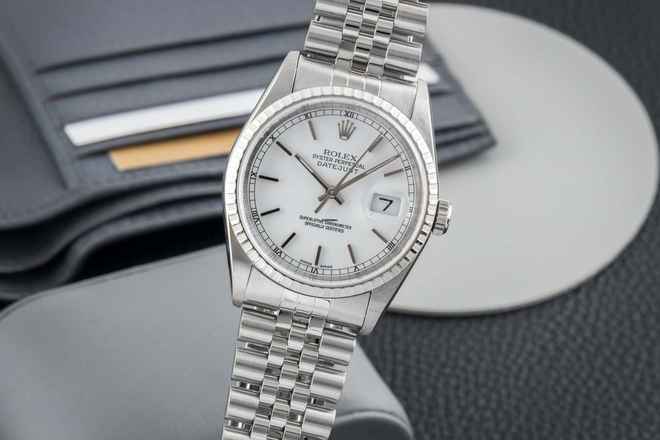  Rolex Datejust 36 White Dial Edelstahl Automatik Herrenuhr Ref. 16220 Y-Serie 