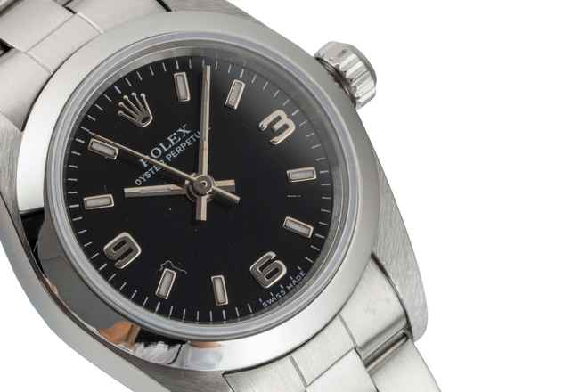  Rolex Oyster Perpetual Black Dial Edelstahl Automatik Damenuhr Ref. 76080 