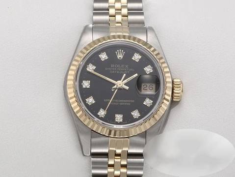 Rolex Lady-Datejust Edelstahl Gelbgold 750 Diamanten Automatik 18kt Yellow Gold Stahl Stainless Steel Jubilé-band Chronometer Oyster Black Dial