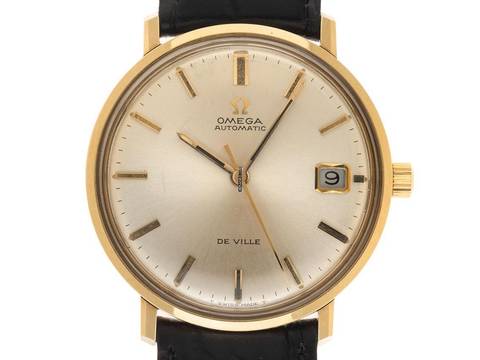 Omega De Ville Ref.196.750 1972 original Box Original Vintage Unpoliert De Ville Automatic 14kt Gelbgold Krokoleder