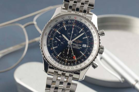 Breitling Navitimer World GMT Kronograf Paslanmaz Çelik Otomatik Ref. A24322 B&P