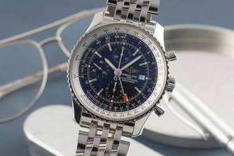 Thumbnail von Breitling Navitimer World GMT Chronograph Edelstahl Automatik Ref. A24322 B&P