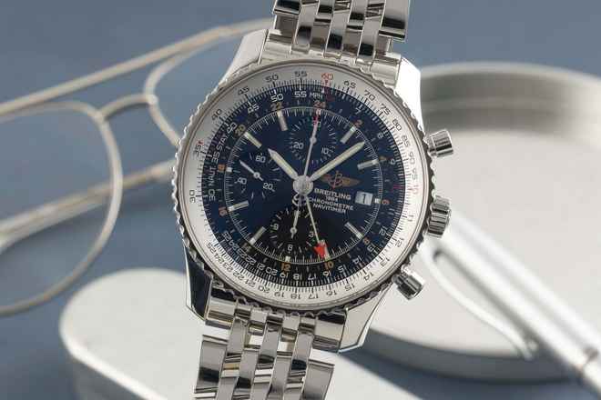 Breitling Navitimer World GMT Kronograf Paslanmaz Çelik Otomatik Ref. A24322 B&P