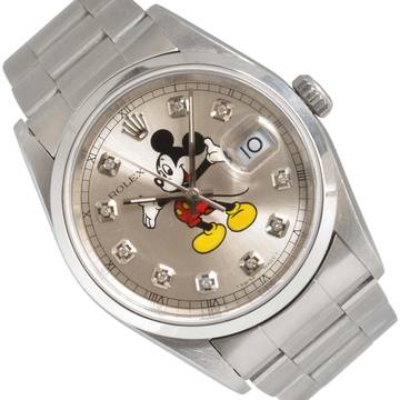 Rolex Datejust 36 16200 Mickey Mouse print with diamonds indexes dial