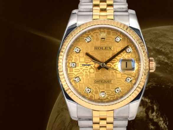  Rolex Datejust 36 116233 36mm 2014 Gold Dial With Big Diamonds - Full Set 