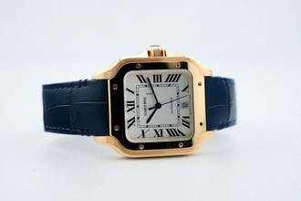 Thumbnail von Cartier Santos Large - White Dial - Rose Gold - Additional Blue Leather Strap - Additional Rose Gold Clasp WGSA0031