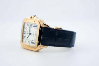 Thumbnail von Cartier Santos Large - White Dial - Rose Gold - Additional Blue Leather Strap - Additional Rose Gold Clasp WGSA0031