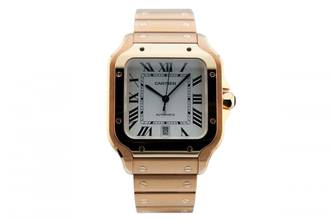 Thumbnail von Cartier Santos Large - White Dial - Rose Gold - Additional Blue Leather Strap - Additional Rose Gold Clasp WGSA0031