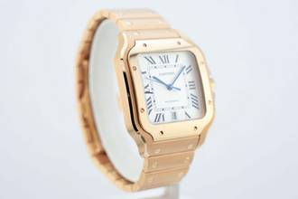 Thumbnail von Cartier Santos Large - White Dial - Rose Gold - Additional Blue Leather Strap - Additional Rose Gold Clasp WGSA0031