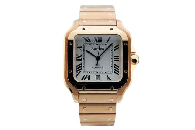  Cartier Santos Large - White Dial - Rose Gold - Additional Blue Leather Strap - Additional Rose Gold Clasp WGSA0011 