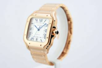 Thumbnail von Cartier Santos Large - White Dial - Rose Gold - Additional Blue Leather Strap - Additional Rose Gold Clasp WGSA0011