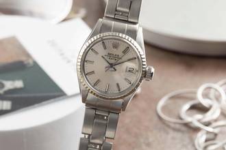 Thumbnail von Rolex Oyster Perpetual Lady Date Stahl / Weissold Automatik Damenuhr Ref. 6517 Klassiker
