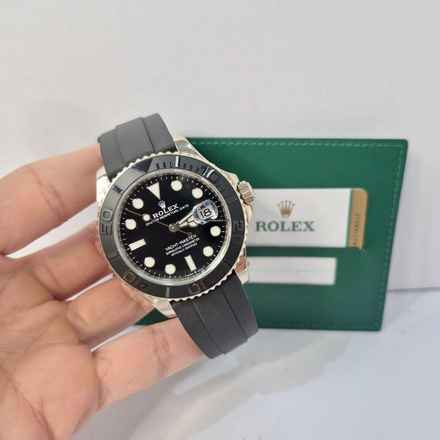  Rolex Yacht-Master 42 42mm Ouro Branco Oysterflex Automático Completo 