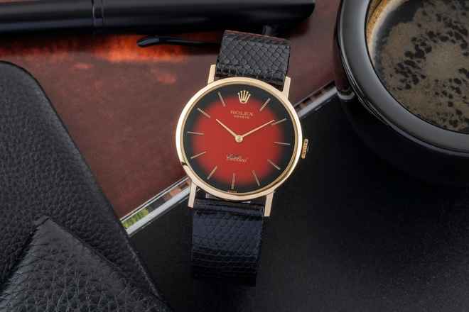  Rolex Cellini 18k (0,750) Gold Handaufzug Vignette Dial Herrenuhr Ref. 4112 Box 