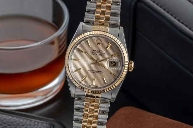  Rolex Datejust 36 Stahl / Gold Tapestry Dial Automatik Ref. 16233 B&P LC 100 