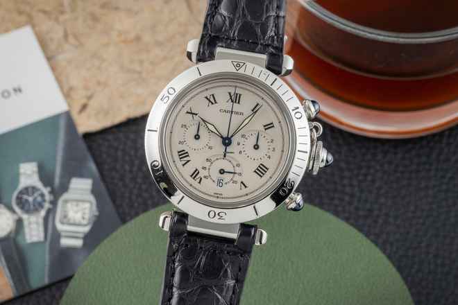  Cartier Pasha Chronograph Stahl Quarz Herrenuhr Ref. W3101855 