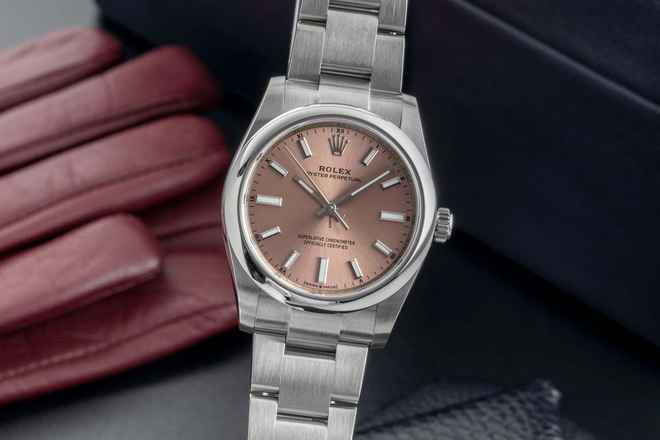  Rolex Oyster Perpetual 34 Pink Automatik Edelstahl Ref. 124200 B&P 2020 LC 100 
