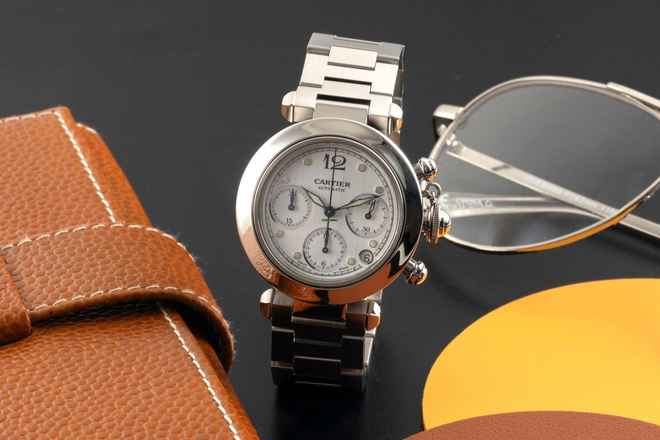  Cartier Pasha Chronograph Automatik Edelstahl Herrenuhr Ref. W31039M7 