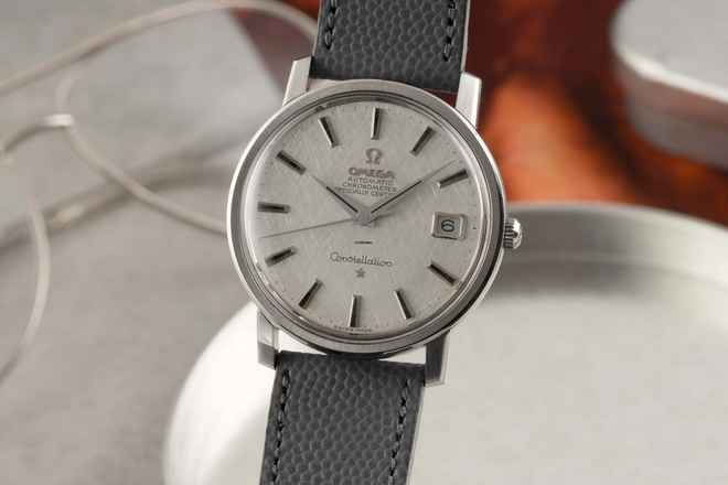  Omega Constellation Stahl Automatik Herrenuhr Linen Dial Ref. 168.018 Vintage 