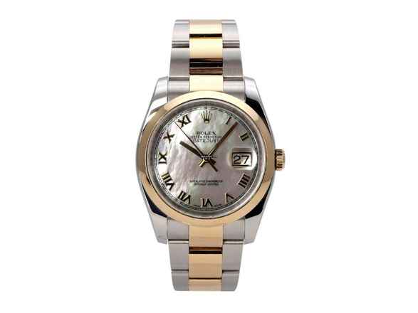  Rolex Datejust 36 Edelstahl / Gelbgold Ref. 116203 Zifferblatt Perlmutt Römisch 